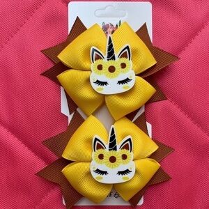Unicorn Sunflower Handmade Hair Bow Set